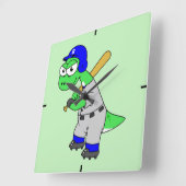 Illustration eines Brontosaurus Baseball-Spielers. Quadratische Wanduhr (Winkel)