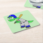 Illustration eines Brontosaurus Baseball-Spielers. Rechteckiger Pappuntersetzer (angewinkelt)