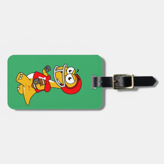 Illustration eines Brontosaurus, der Fußball spiel Gepäckanhänger (Vorderseite horizontal)