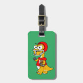 Illustration eines Brontosaurus, der Fußball spiel Gepäckanhänger (Vorderseite vertikal)