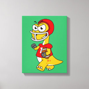 Illustration eines Brontosaurus, der Fußball spiel Leinwanddruck