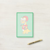 Illustration eines Brontosaurus, der Fußball spiel Post-it Klebezettel (Auf Schreibtisch)