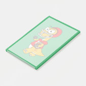 Illustration eines Brontosaurus, der Fußball spiel Post-it Klebezettel (angewinkelt)