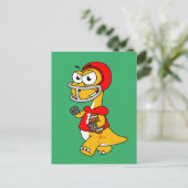 Illustration eines Brontosaurus, der Fußball spiel Postkarte (Stehend Vorderseite)