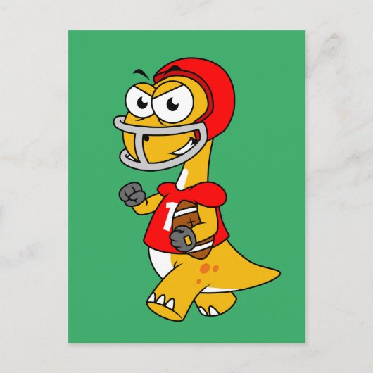 Illustration eines Brontosaurus, der Fußball spiel Postkarte (Vorderseite)