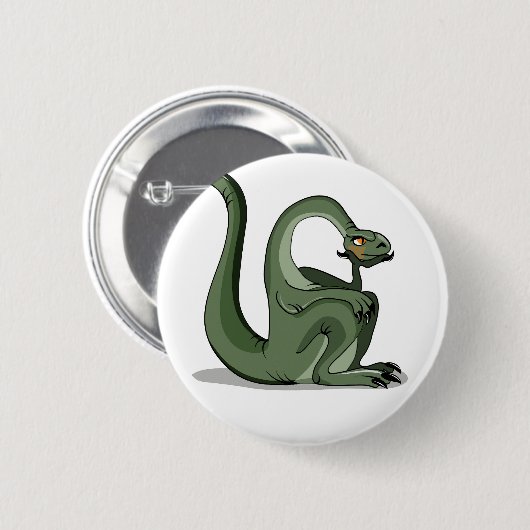 Illustration eines Cartoon Brontosaurus Denken. Button (Vorne & Hinten)