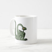 Illustration eines Cartoon Brontosaurus Denken. Kaffeetasse (Vorderseite Links)