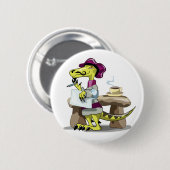 Illustration eines Cartoon Raptor Poet Denken. Button (Vorne & Hinten)