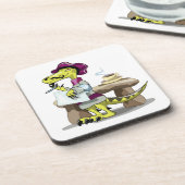 Illustration eines Cartoon Raptor Poet Denken. Getränkeuntersetzer (Linke Seite)