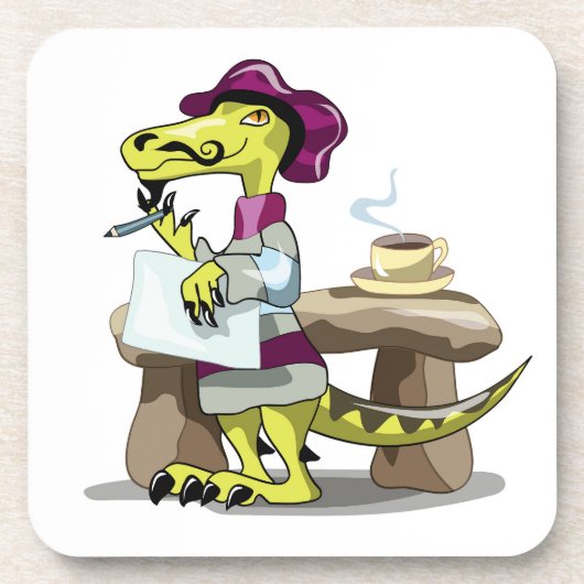 Illustration eines Cartoon Raptor Poet Denken. Getränkeuntersetzer (Vorderseite)