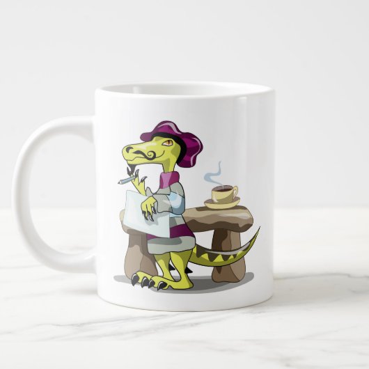Illustration eines Cartoon Raptor Poet Denken. Jumbo-Tasse (Links)