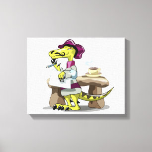 Illustration eines Cartoon Raptor Poet Denken. Leinwanddruck
