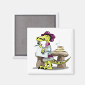 Illustration eines Cartoon Raptor Poet Denken. Magnet (Vorderseite/Rückseite)