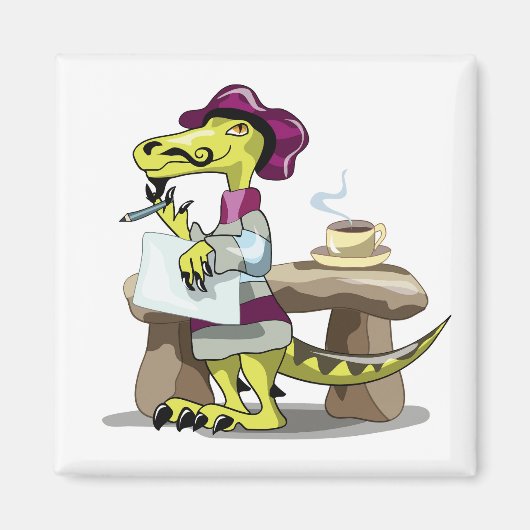 Illustration eines Cartoon Raptor Poet Denken. Magnet (Vorne)