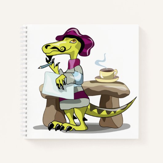 Illustration eines Cartoon Raptor Poet Denken. Notizblock (Vorderseite)