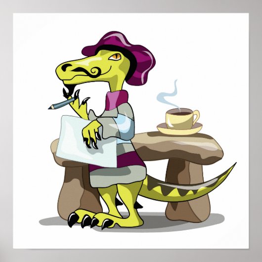 Illustration eines Cartoon Raptor Poet Denken. Poster (Vorne)