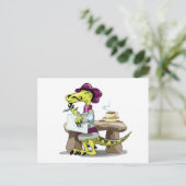 Illustration eines Cartoon Raptor Poet Denken. Postkarte (Stehend Vorderseite)