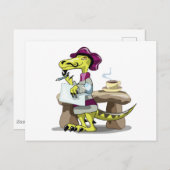 Illustration eines Cartoon Raptor Poet Denken. Postkarte (Vorne/Hinten)