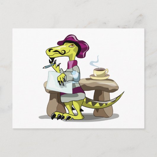 Illustration eines Cartoon Raptor Poet Denken. Postkarte (Vorderseite)