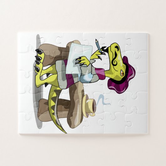 Illustration eines Cartoon Raptor Poet Denken. Puzzle (Horizontal)