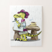 Illustration eines Cartoon Raptor Poet Denken. Puzzle (Vertikal)