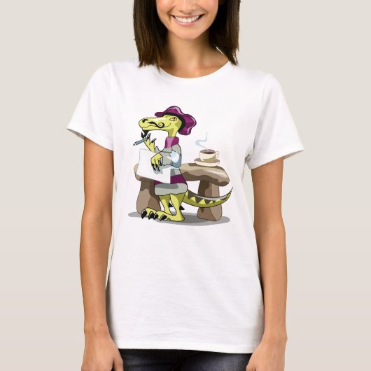 Illustration eines Cartoon Raptor Poet Denken. T-Shirt (Vorderseite)