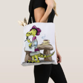 Illustration eines Cartoon Raptor Poet Denken. Tasche (Von Nahem)