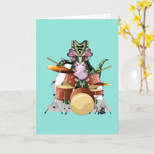 Illustration eines Chasmosaurus, der die Trommeln  Karte (Gelbe Blume)