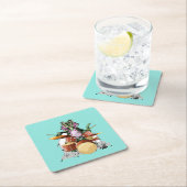 Illustration eines Chasmosaurus, der die Trommeln  Rechteckiger Pappuntersetzer (Vor Ort)