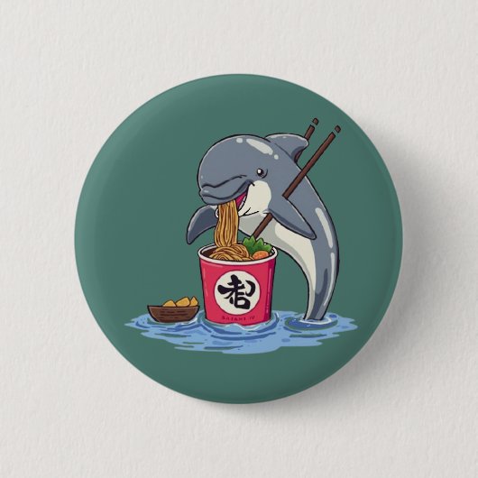 Illustration eines Delphins, der Ramen isst Button (Vorderseite)