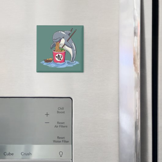 Illustration eines Delphins, der Ramen isst Magnet (In Situ (Kühlschrank))