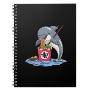 Illustration eines Delphins, der Ramen isst Notizblock