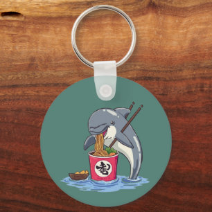 Illustration eines Delphins, der Ramen isst Schlüsselanhänger