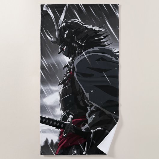 Illustration eines dunklen Samurai-Kriegers im Reg Strandtuch (Vorderseite)