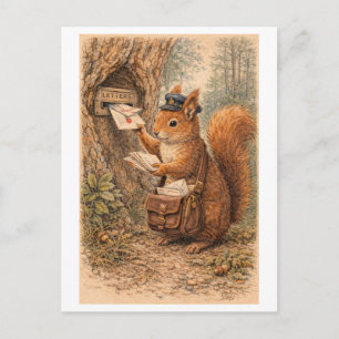 Illustration eines Eichhörnchens als Briefträger i Postkarte
