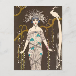 Illustration eines extravaganten Abendkleides Postkarte