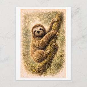 Illustration eines Faultiers im Vintage-Stil Postkarte