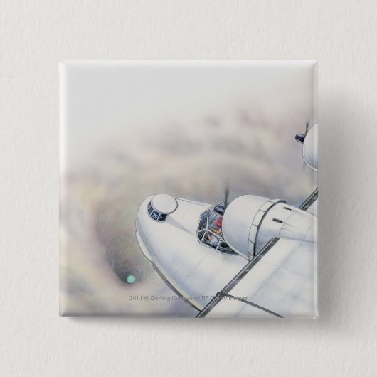 Illustration eines Flugzeugfliegens über Wormhole Button (Vorderseite)