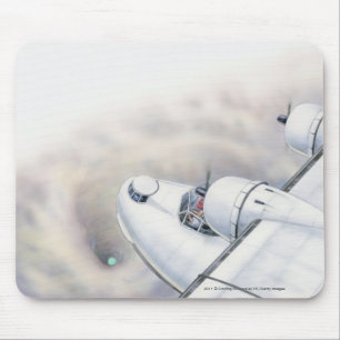 Illustration eines Flugzeugfliegens über Wormhole Mousepad