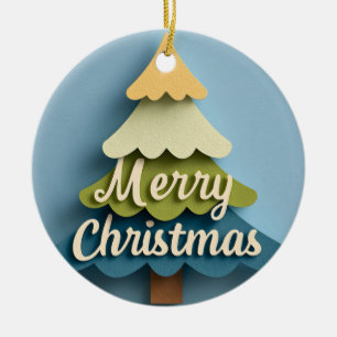 Illustration eines "Frohe Weihnachten"-Baums im Pa Keramik Ornament