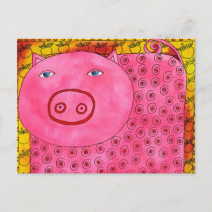 Illustration eines gemusterten Schweins in Wasserf Postkarte