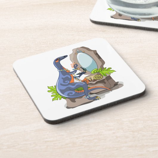 Illustration eines Iguanodon, das das Make-up anbr Getränkeuntersetzer (Linke Seite)