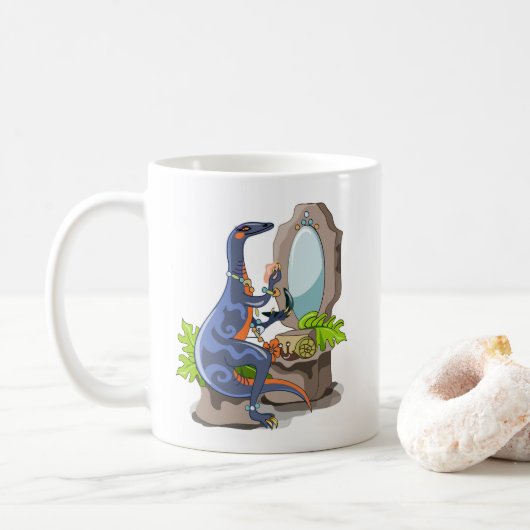 Illustration eines Iguanodon, das das Make-up anbr Kaffeetasse (Mit Donut)