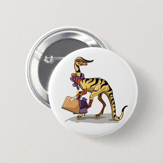 Illustration eines Iguanodon mit Einkaufstaschen. Button (Vorne & Hinten)