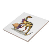 Illustration eines Iguanodon mit Einkaufstaschen. Fliese (Seite)