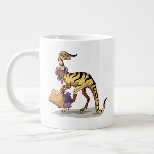 Illustration eines Iguanodon mit Einkaufstaschen. Jumbo-Tasse (Links)
