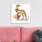 Illustration eines Iguanodon mit Einkaufstaschen. Leinwanddruck (Insitu (Wohnzimmer))