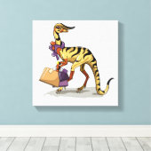 Illustration eines Iguanodon mit Einkaufstaschen. Leinwanddruck (Insitu (Holzboden))