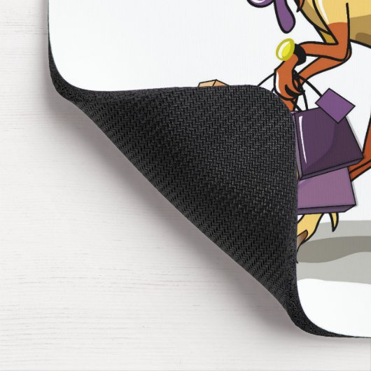 Illustration eines Iguanodon mit Einkaufstaschen. Mousepad (Ecke)