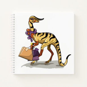 Illustration eines Iguanodon mit Einkaufstaschen. Notizblock